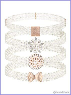 Elastic Pearl Rhinestone Waist Belt Set Wedding Dress Bridal Belts